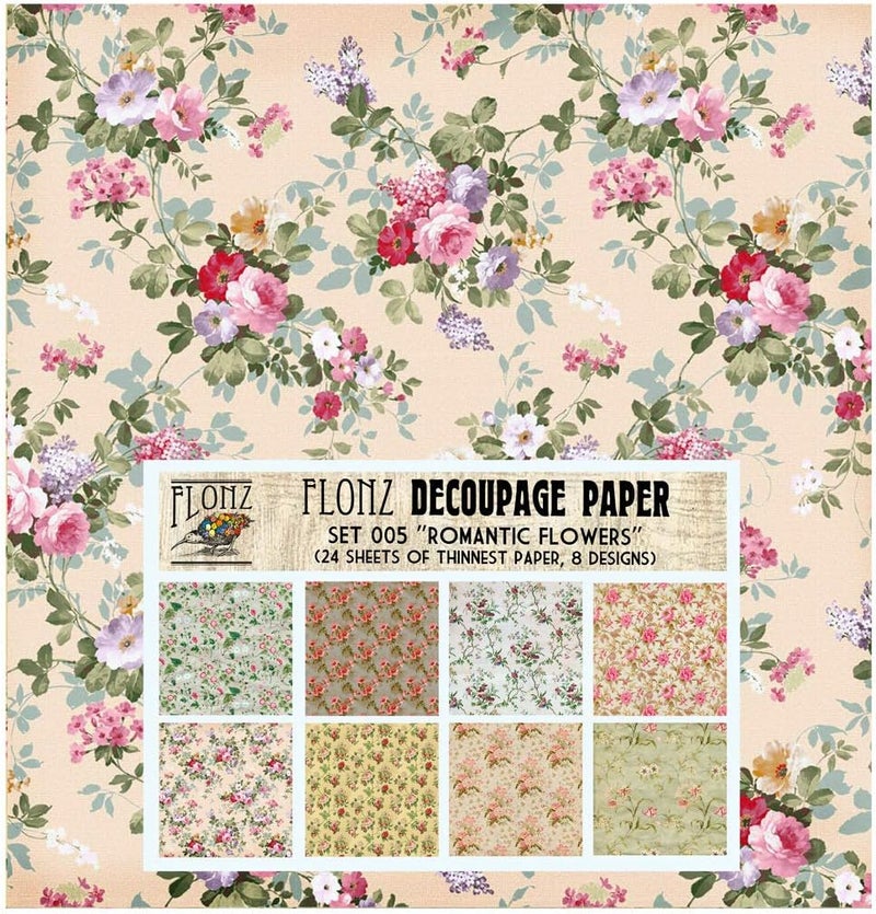 Decoupage Paper Pack (24 Sheets 6"x6") Romantic Vintage Floral Pattern Vintage Styled Paper for Decoupage and Craft